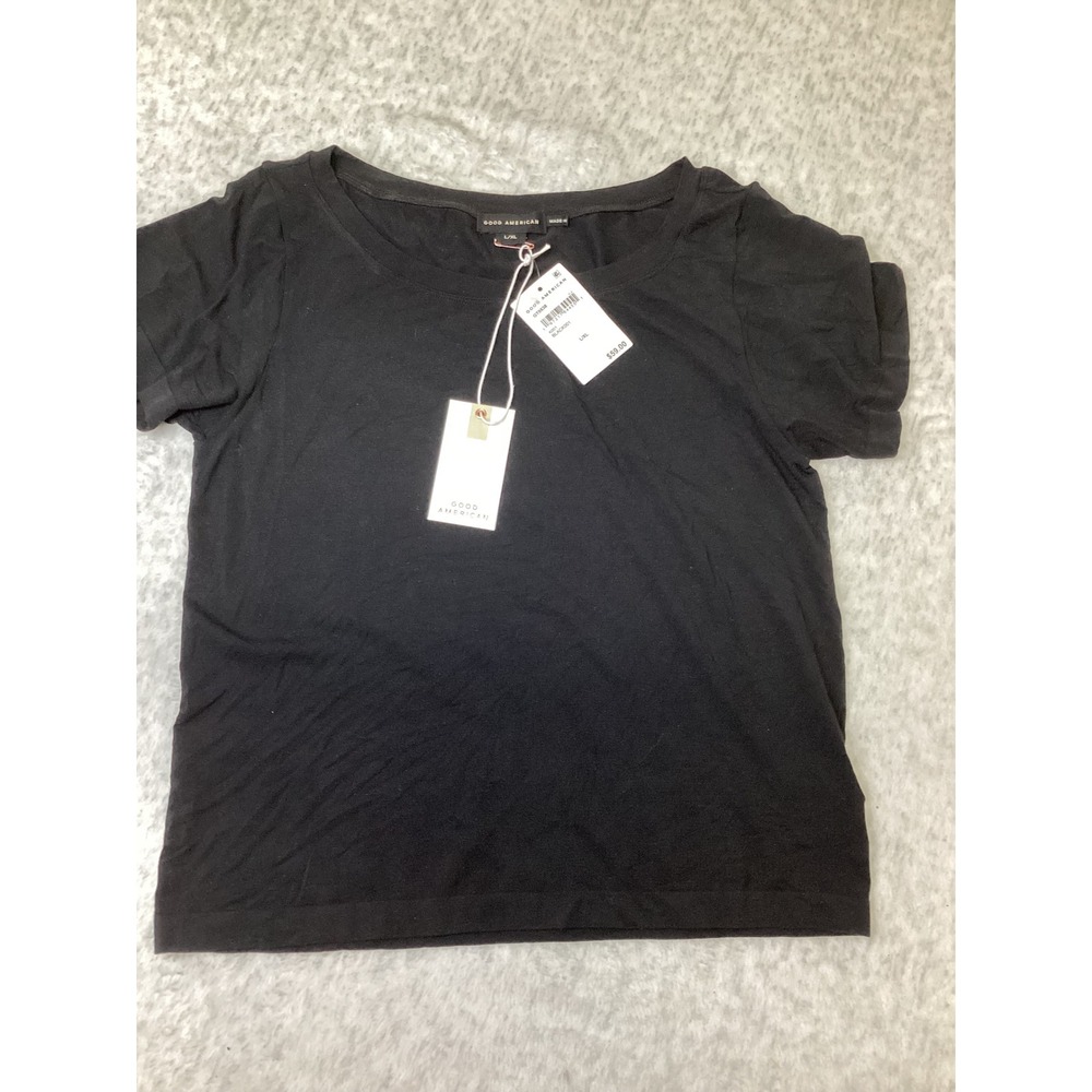 Good American Essential Scoop Neck Tee Black Short Sleeve GT0538 Womens L/XL NWT